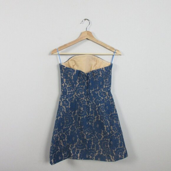 Keepsake Every Way Lace Mini Dress XS Blue Strapless Party Prom Cocktail 310 - Picture 2 of 11